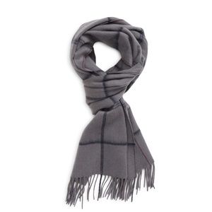 Cashmere Fringe Scarf In Grey Shade Windowpane Plaid